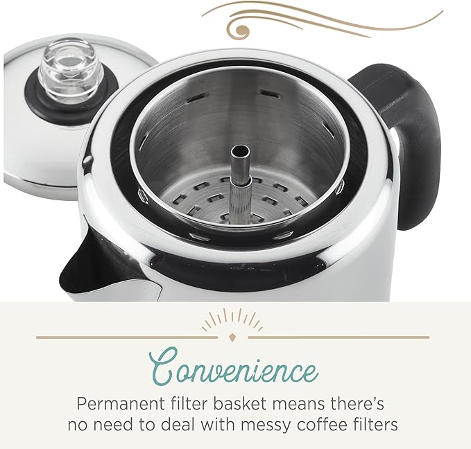 Farberware Classic Stainless Steel Yosemite 12-Cup Coffee Percolator, Percolator Coffee Pot