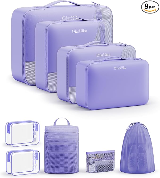 9 Set Packing Cubes for Travel, Gifts for Women Mom,Anti-Tearing Suitcase Organizer,OlarHike Vacation Essentials & Accessories for Cruise Ship
