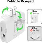 ETwinCoo 2-Prong/3-Prong Swivel Adapter, Polarized Grounding Converter with Flat Wall Plug, Fireproof 3-Outlet for Home Use (2 Pack)