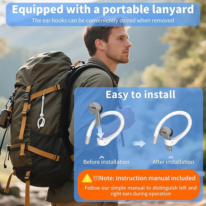Anti-Slip Ear Hooks for Galaxy Buds 3 Pro (2024) & Galaxy Buds 3 FE (2025), Comfortable Fit | Sports Anti-Loss | Memory Titanium Alloy Ear Hooks Compatible for Samsung Buds 3 Earbuds w/Lanyard, White