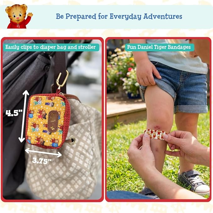 KeepGoing Daniel Tiger’s Small Travel First Aid Kit Kids – 60 Pc. Mini First Aid Kit for Purse, Diaper Bag, & Backpack with Latex-Free Bandages – 4 Oz., & 4.5 x 3.5 x 2 in, TSA-Approved