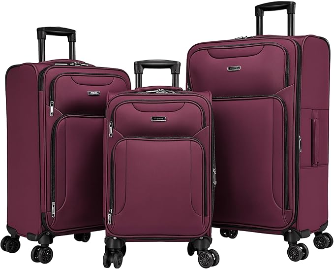 World Traveler Dejuno Jasper 3-Piece Lightweight Expandable Spinner Luggage Set - Burgundy