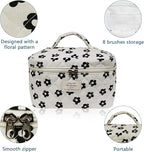 Gosect Large Makeup Bag, Cute Cosmetic Bag for Women Girls, Floral Coquette Aesthetic Toiletry Bag, Travel Make Up Organizer Bag (Black Flower)
