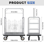 Hotel Luggage Cart Commercial Grade Brushed Stainless Steel, 900LBS Heavy Duty Bellman's Cart with 8" Rubber Wheels & Grey Carpeted Deck Luggage Trolley for Hotels Resorts (Silver, 42"× 26" × 70'')