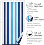 Bornbay Cotton Oversized Beach Towel - Extra Large 40"X70" Plush Thick Pool Towel, XL Fluffy Multi Blue Beach Towels Stripe Swimming Towel for Adults Mens Women