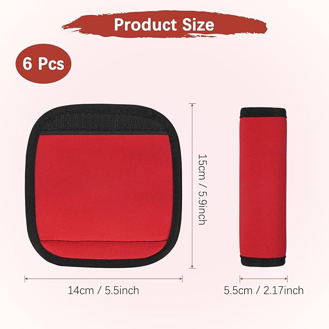 Luggage Handle Wrap [6PCS] - Neoprene Luggage Identifiers Use for Suitcases & Carry on & Travel Accessories - [Red-6IN/15CM] Comfort Grip Handle Cover