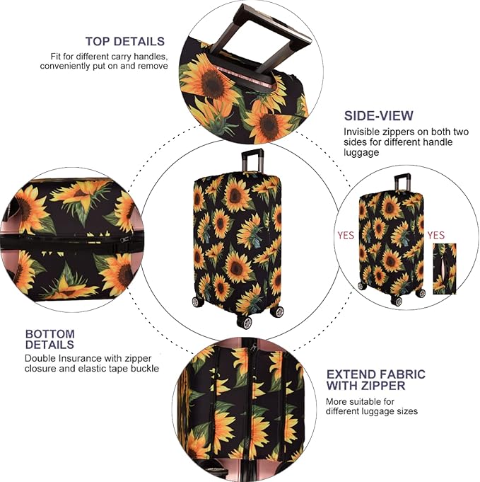 Luggage Cover Thickened 19/22/26/30 Inch Suitcase Spandex Black Protector Cover Fits Size S M L XL Travel Baggage S 19-20IN