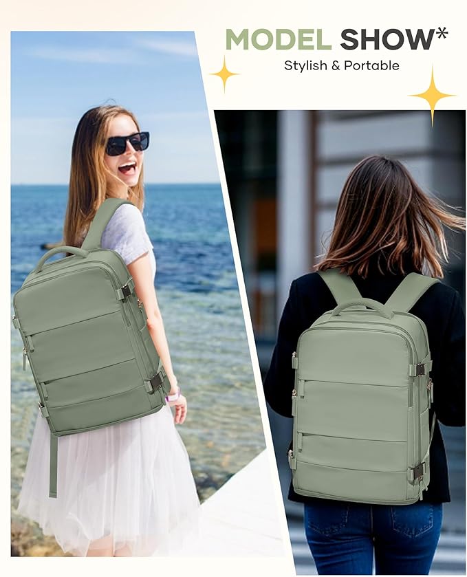 coofay Large Travel Backpack For Women Men Airline Approved Carry On Backpack Flight Approved Waterproof Sports Luggage Backpack Casual Daypack Small Hiking Backpacks Grey Green