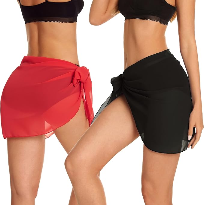 CHICGAL 2 Pieces Women Beach Sarong Bathing Suit Wrap Skirt Sheer Bikini Swimsuit Cover Ups for Swimwear