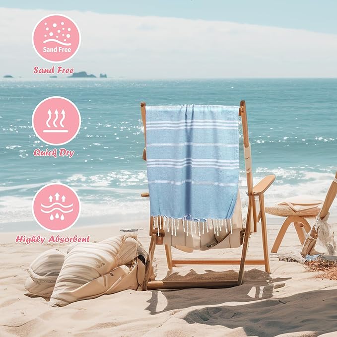 YSYJ 12 Pack Turkish Beach Towel Oversized Beach Towels 36"x71"Turkish Towel Soft Sand Free Quick Dry Lightweight Beach Towel Bath Towels Blue