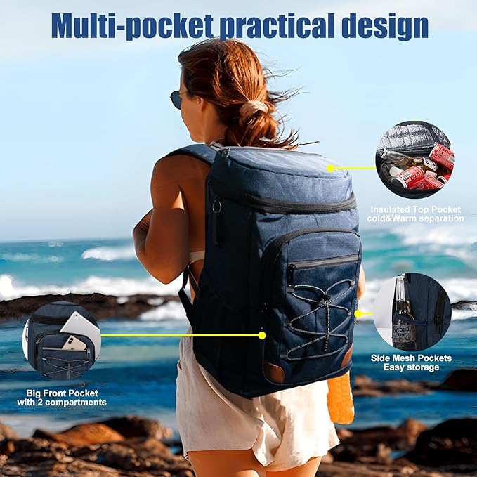 Backpack Cooler Insulated Leak Proof, Lightweight Soft Sided Cooler Backpack for Men Women, Waterproof Beach Cooler Bag Lunch Backpack for Camping Hiking Picnic Fishing Travel Outdoor