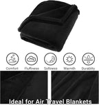Airplane Travel Blanket with Pillow,300 GSM Soft Fleece Compact Blanket with Carry Bag,Lightweight Travel Blanket for Flights,Black