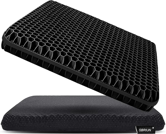 Gel Seat Cushion for Long Sitting Pressure Relief - Wheelchair Cushions for Pressure Sores - Coccyx, Sciatica & Tailbone Pain Relief Cushion - Non-Slip Butt Pillow for Office, Home, Car (Black)