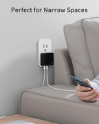 Nekmit 100W Flat USB C Charger Block, 3-Port GaN Fast Wall Charger(2*USB-C & 1*USB-A), USB C Wall Plug with Fixed Prongs for iPhone 17/16, MacBook Pro/Air, iPad, Galaxy and More