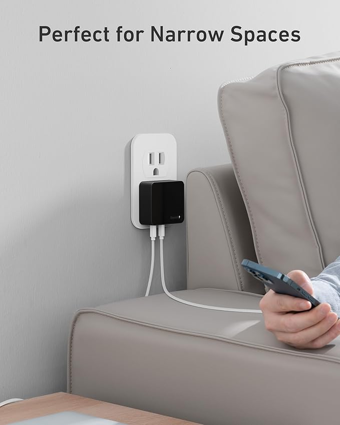 Nekmit 100W Flat USB C Charger Block, 3-Port GaN Fast Wall Charger(2*USB-C & 1*USB-A), USB C Wall Plug with Fixed Prongs for iPhone 17/16, MacBook Pro/Air, iPad, Galaxy and More