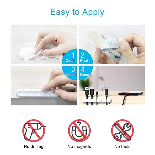 INCHOR White Cable Clips, Cord Organizer Cable Management, Cable Organizers USB Cable Holder Wire Organizer Cord Clips, 2 Packs Cable Straps for Desk Car Home and Office (5, 3 Slots)