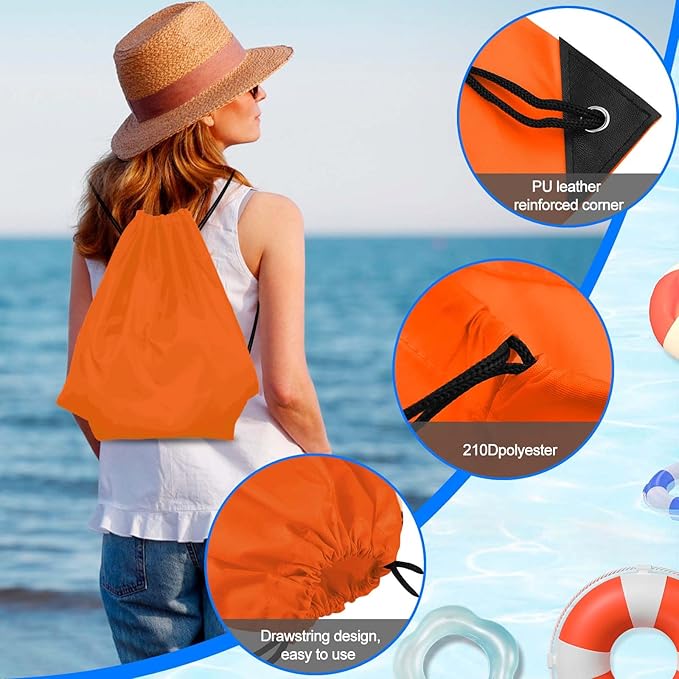 PLULON 6 Pcs Drawstring Bags Bulk Orange Drawstring Backpack String Backpack Cinch Sack Sport Gym Backpack Bags for Yoga Traveling Outdoor Sports