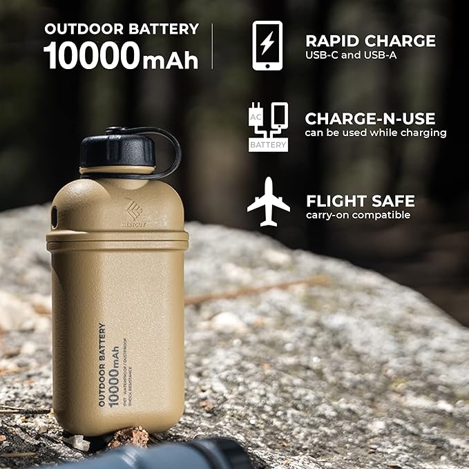 ELECOM NESTOUT Portable Charger and Lamp, 10000mAh Outdoor Battery Power Bank, 20W USB-C Fast Charging PD, Battery and Light for Camping, 300 Lumen LED Lantern Lamp-1 (Black)