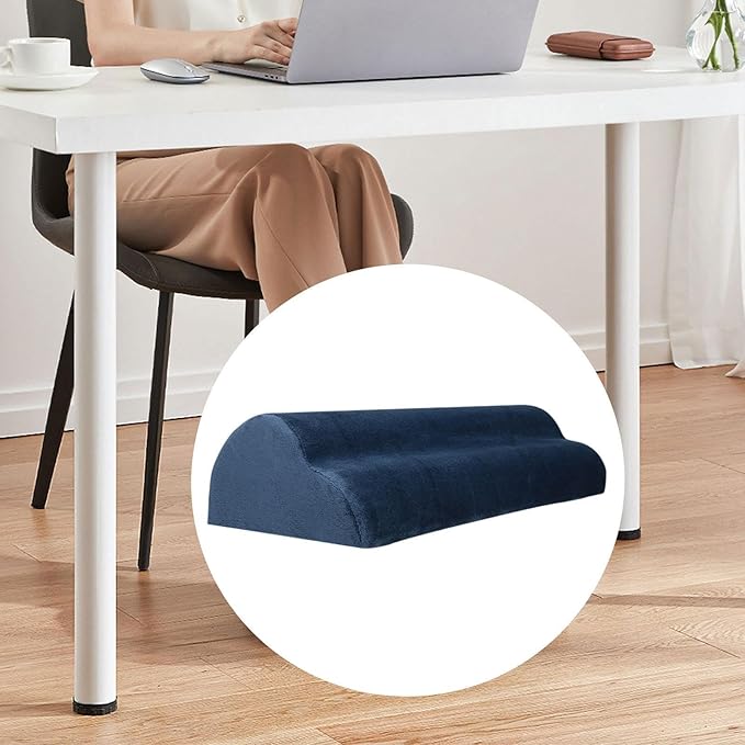 Foot Rest Under Desk Ergonomic Footrest Cushion Pillow Leg Rest Support Flannel Foam Material Suitable for Office Home Car Airplane Travel Men Women, Dark Blue