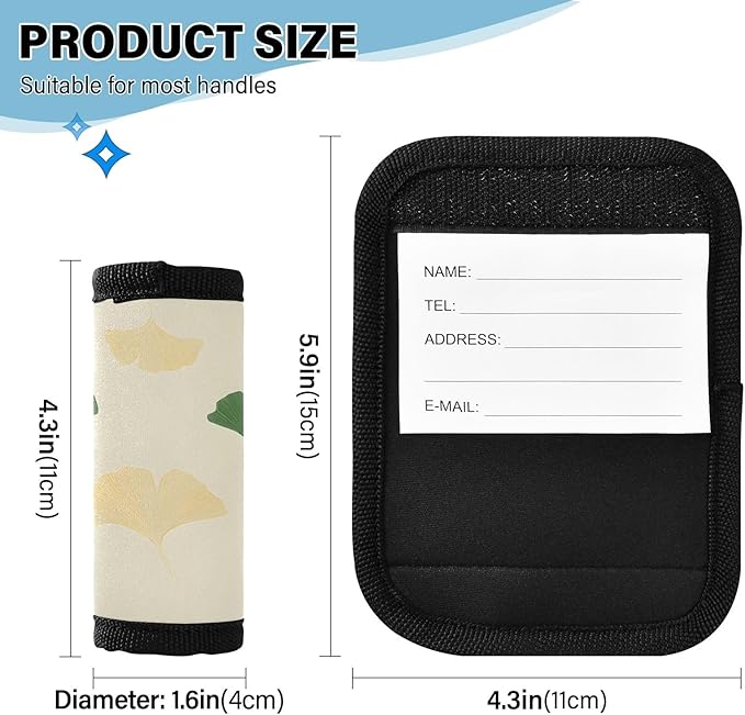 Yellow Ginkgo Leaves Luggage Handle Wrap for Suitcase Luggage Tags Handle Covers Identifiers Soft Decorations Travel Accessories 2 Pack