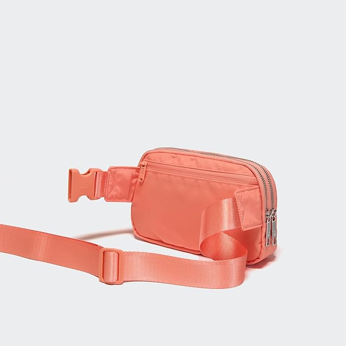 Pander Everywhere Belt Bag for Women, 5 Zipper Pockets Nylon Crossbody Fanny Pack Purse (Dark Salmon).