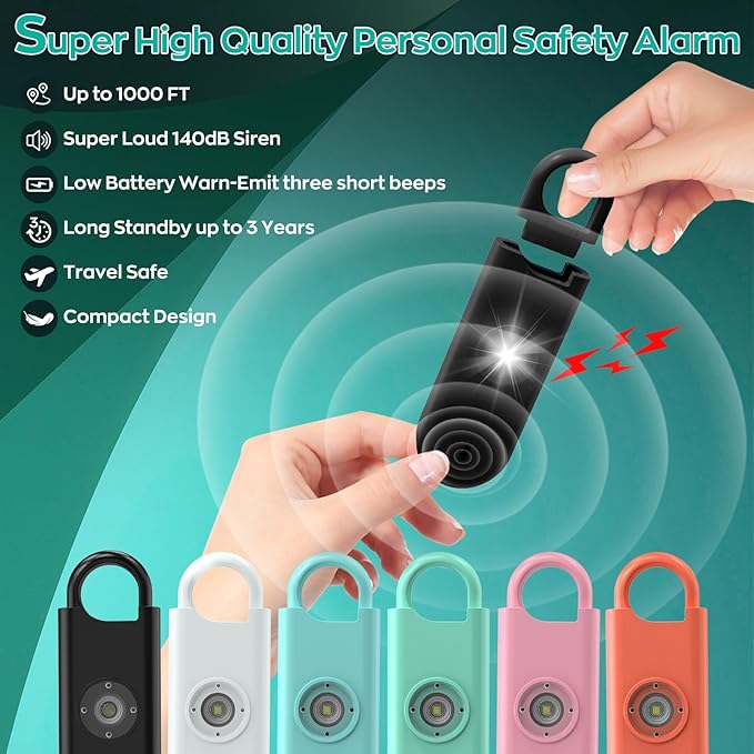 Fauxomor 140dB Personal Safety Alarm for Women, 12 Pack Safe Alarm Protection Keychain with Strobe Light & Low Battery Notice, Security Siren Self Defense for Kids Seniors College Girls, Multicolor