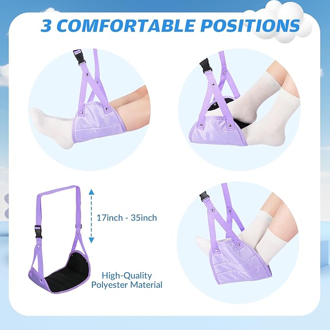 3 Pack Airplane Foot Hammock Travel Footrest, Leg Sling for Travel Adjustable Foot Swing Portable Airplane Office Leg Rest Comfortably Essentials Gifts