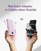 VEGER Portable Charger with Built-in AC Plug and Cables, All in One 10000mAh Ultra Slim Power Bank Travel Essentials, Fast Charging Battery Pack Compatible with iPhone, Samsung, Android (Purple)