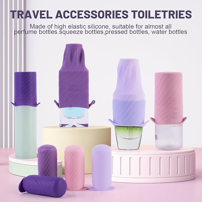 Mrsdry Bottle Covers for Travel, Leak Proofing, Travel Size Container Silicone toiletry sleeves, Leak Locks Travel Accessories for Shampoo Wash Body Bottles and other beauty and personal care(8pcs)
