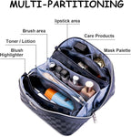 BOYATU Travel Makeup Bag Organizer: 3 Pcs Set Large Capacity Cosmetic Bags Holds 10–20 100ml Full-Size Bottles - 180°Open-Flat Make up Case 3-sec touch-up - Toiletry Bag Gift women (03-A-Dark Blue)