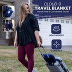 Cloud 9 Airline Travel Blanket Compact with Bag, Airplane Blanket for Long Flight, 3 in 1 Neck Pillow, Lumbar Support, Premium Airplane Accessories, Security Pouch, 300 GSM, Polyester Fleece