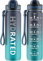 QLUR Water Bottle with Straw, 32oz Motivational Water Bottles with Time Marker to Drink, Tritan BPA Free, 1L Sports Water Bottle with Carry Strap LeakProof for Women Gym Fitness Outdoor (1 Pack)