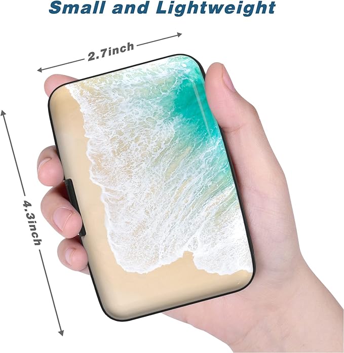 Credit Card Holder, Mini Aluminum Card Wallet RFID Blocking Slim Metal Hard Card Case for Women Men, Beach