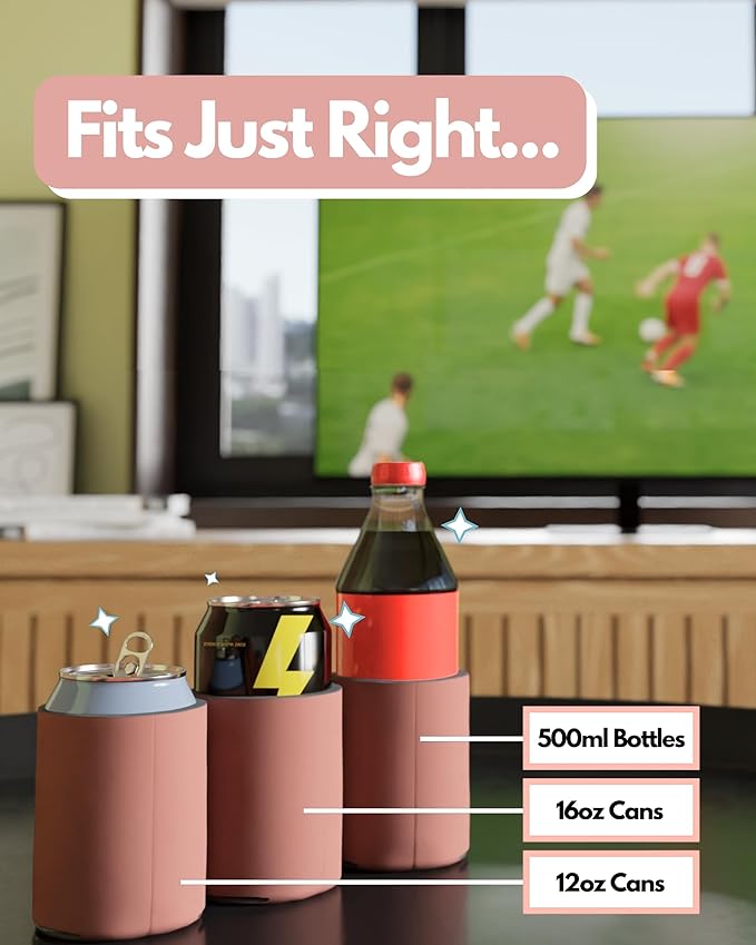 PartyPrints 100 Pack Coral Blank Can Cooler Sleeves, Customizable Bulk Insulated Foam for Beer, Collapsible Plain Drink Holder, Cold Soda Insulator, 12oz Regular, 16oz Tall Cans