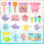 REZUCREY Beach Toys, Ice Cream Sand Toys for Toddlers, with Collapsible Bucket and Shovels for Kids with Bag, Travel Toys for Boys Baby Girls Age 3 4 5 6 7 8+