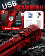 Victoper Red LED Flashlights, High Powered High Lumens Super Bright Tactical Flashlight, Rechargeable, 5 Modes Zoomable Waterproof Flash Lights for Emergency, Outdoor, Home, Camping, Hiking
