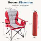 NEWBULIG Oversized Folding Camping Chair for Adults, Portable Outdoor Collapsible Chairs, 500 LBS Heavy Duty Support, with Cup Holders, for Lawn, Fishing, Hiking, Red