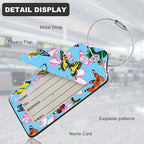 2Pack Luggage Tags for Suitcases, Cute Unique Pu Leather Cruise Luggage Tag with Privacy Cover ID Label Address Card and Metal Ring Suitable for Women Men Kids Travel Bag Pink Butterfly