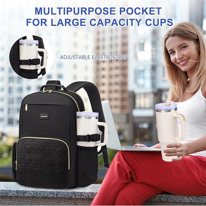Focdod Laptop Backpack for Women Bookbag: 15.6 inch Work Backpacks with Pouch Pocket for Large Capacity Cup & USB Charger College Book Bag Travel Business Nurse Teacher Bookbags Anti-theft Back Pack
