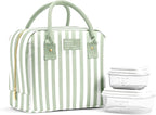Fit & Fresh Bloomington Lunch Bag for Women - Insulated Large Lunch Box for Work with Containers, Leak-Resistant, Stain-Resistant, Zipper Closure, Thick Stripe Sage