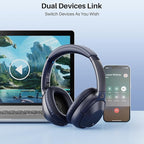 Bluetooth 5.2 Hybrid Active Noise Cancelling Headphones for Airplane Travel, 90H Playtime Wired and Wireless Over Ear ANC Headset for Adults, Android, Home Office, Blue