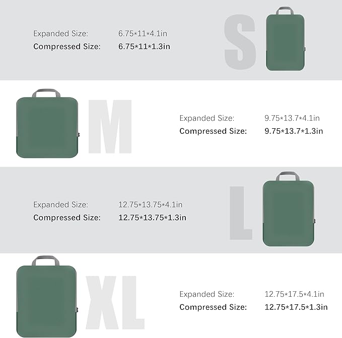 PANDA JOYS 4 Set Compression Packing Cubes Travel - Travel Accessories Expandable Packing Organizers for Carry On - Essentials Luggage Bags - Green