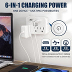 Cruise Ship Compliant Non-Surge Power Strip (6-in-1) Outlet Extender with 3 AC Outlets, 2 USB Ports & 1 USB-C, 2500W, Carnival, Norwegian, Princess & Disney Cruises – Verify Policies Before Travel