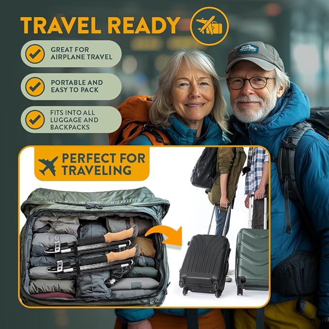 Premium Foldable Hiking Poles by USA Brand - Adjustable, Lightweight Trekking Poles Made of Aircraft Aluminum, Metal Locks Cork EVA Grips