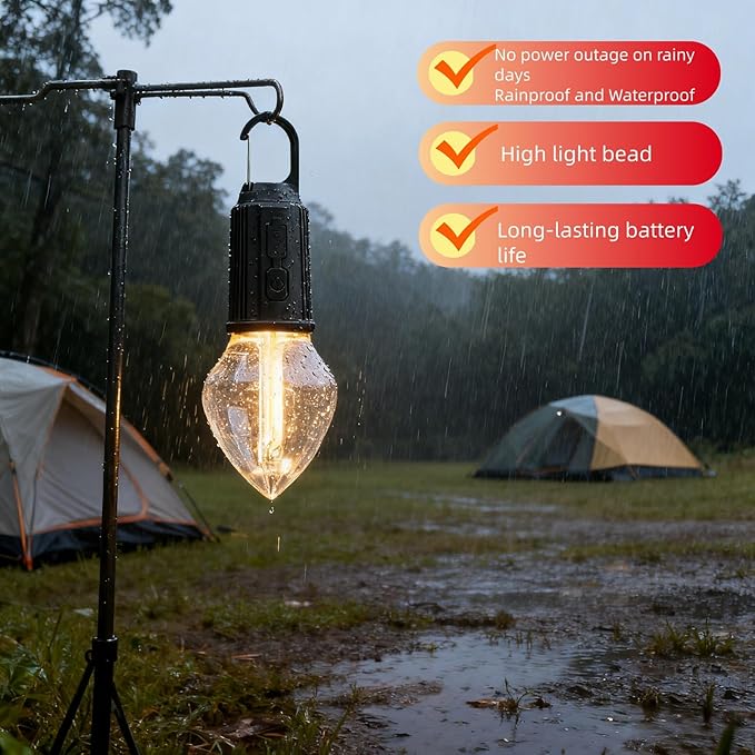 Portable LED Camping Lantern，Hang Anywhere Hook, USB-C Rechargeable, 3 Brightness Modes, Water Resistant for Emergency, Tent, Hiking, Power Outage& Outdoor (Black 1PCS) (T03)