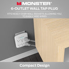 Monster 5000W Surge Protector Power Strip, 6 Outlets, 120V, 300 Joules Surge Protection, Safe, Reliable Outlet Extender, White