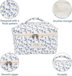 Gosect Large Makeup Bag, Cute Cosmetic Bag for Women Girls, Floral Coquette Aesthetic Toiletry Bag, Travel Make Up Organizer Bag (Blue Peacock Flower)
