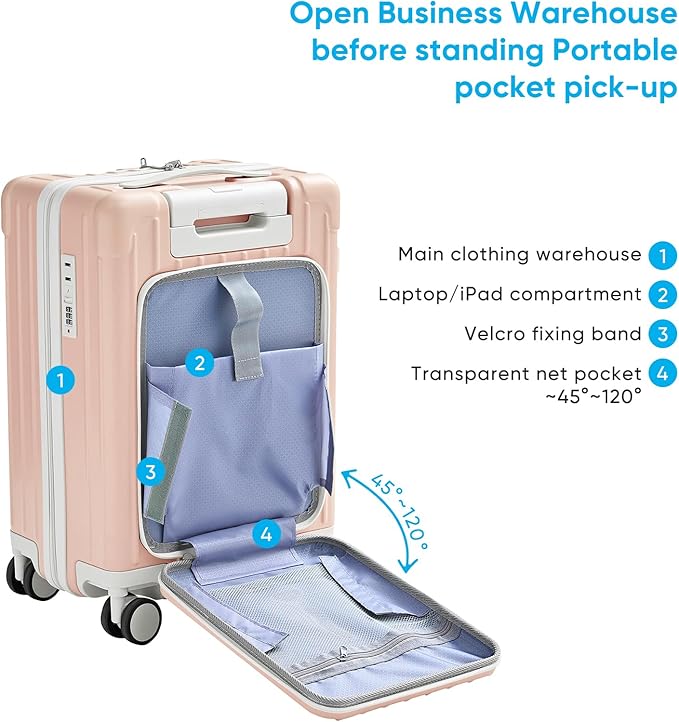 TABU 20" Carry on Luggage with Seat for Kids & Adults，Front-Opening Hardshell Carry On Suitcase with Double Handles & TSA Lock, Pink