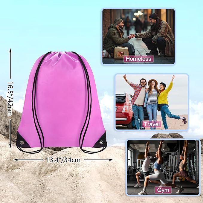 Grneric Drawstring Bags Bulk 14 Pcs Drawstring Backpack Bulk Cinch Bag Sackpack for Men Women Gym (Pink)