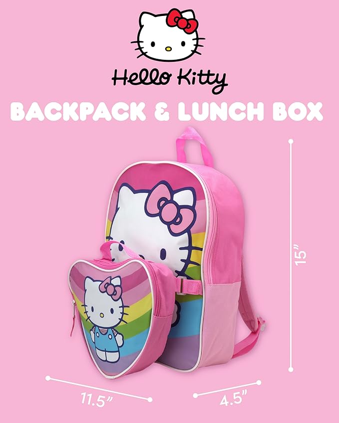 Fast Forward Hello Kitty Girls Backpack and Lunch Box Set - 2 Piece 15 Inch School Backpack With Detachable Lunch Bag Set, Size One Size, Hello Kitty Heart Lunch